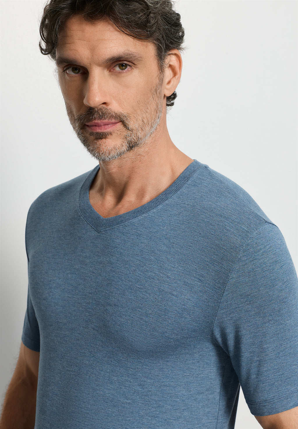 Casuals Soft V-Neck T-Shirt | Retro Blue Melange 75035-3082