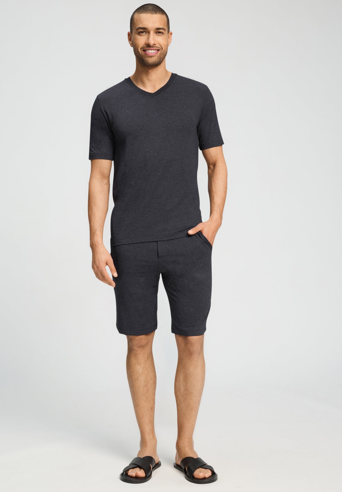 Casuals Soft V-Neck T-Shirt | Charcoal Melange 75035-3132