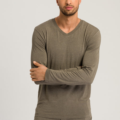 75036 Casuals L/Slv Shirt V-Neck - 1267 Dark Elmwood Melange