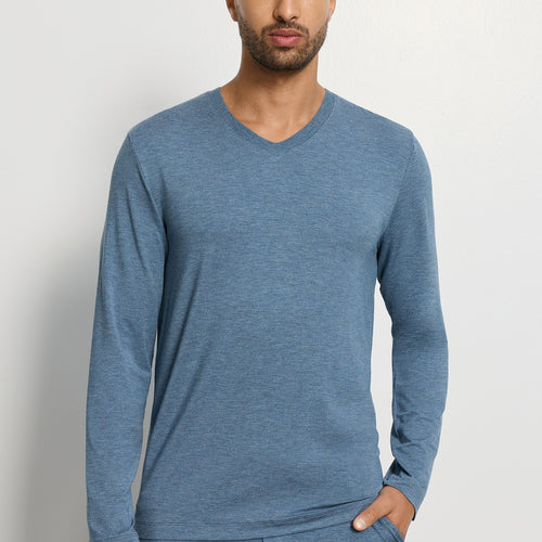 Casuals V-Neck Top | Retro Blue Melange 75036-3082