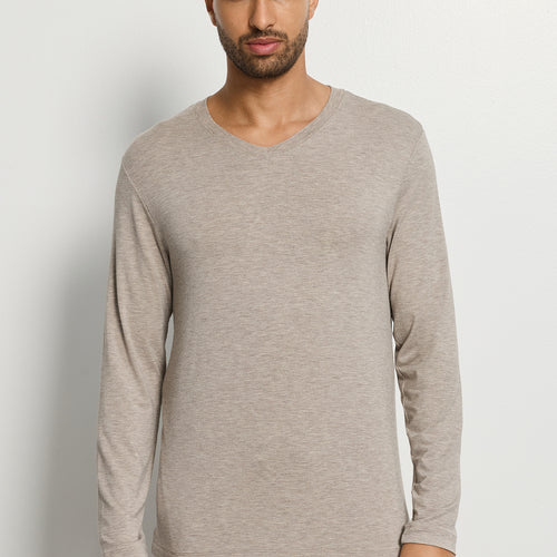 Casuals V-Neck Top | Hazelnut Melange 75036-3115