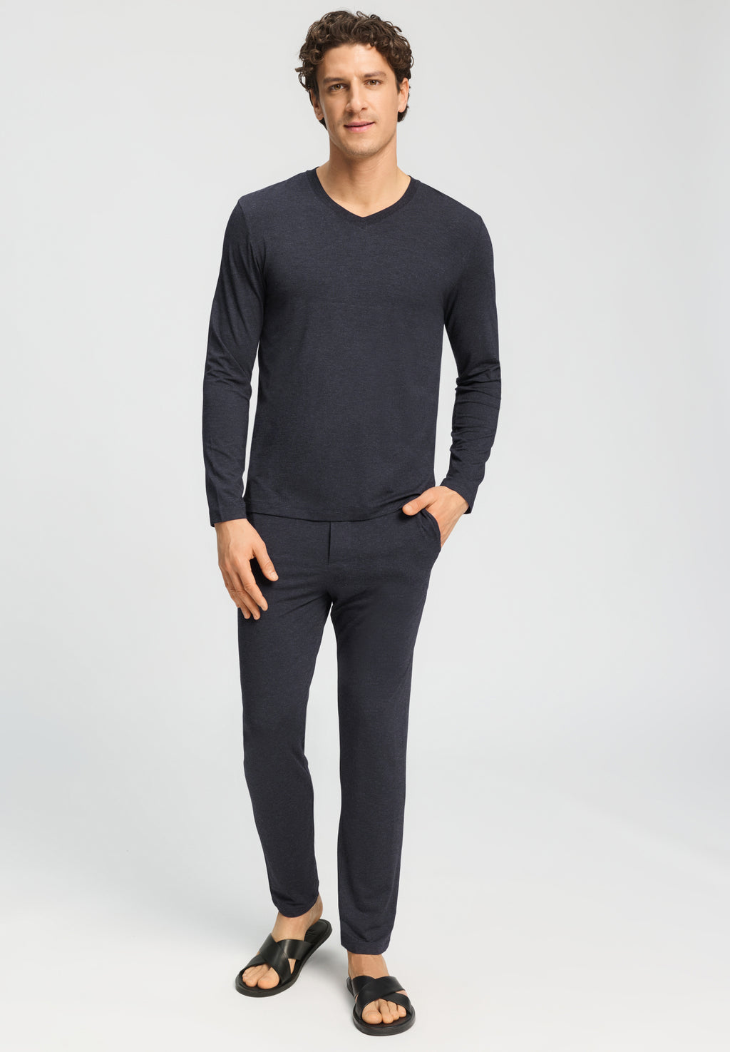 Casuals V-Neck Top | Charcoal Melange 75036-3132