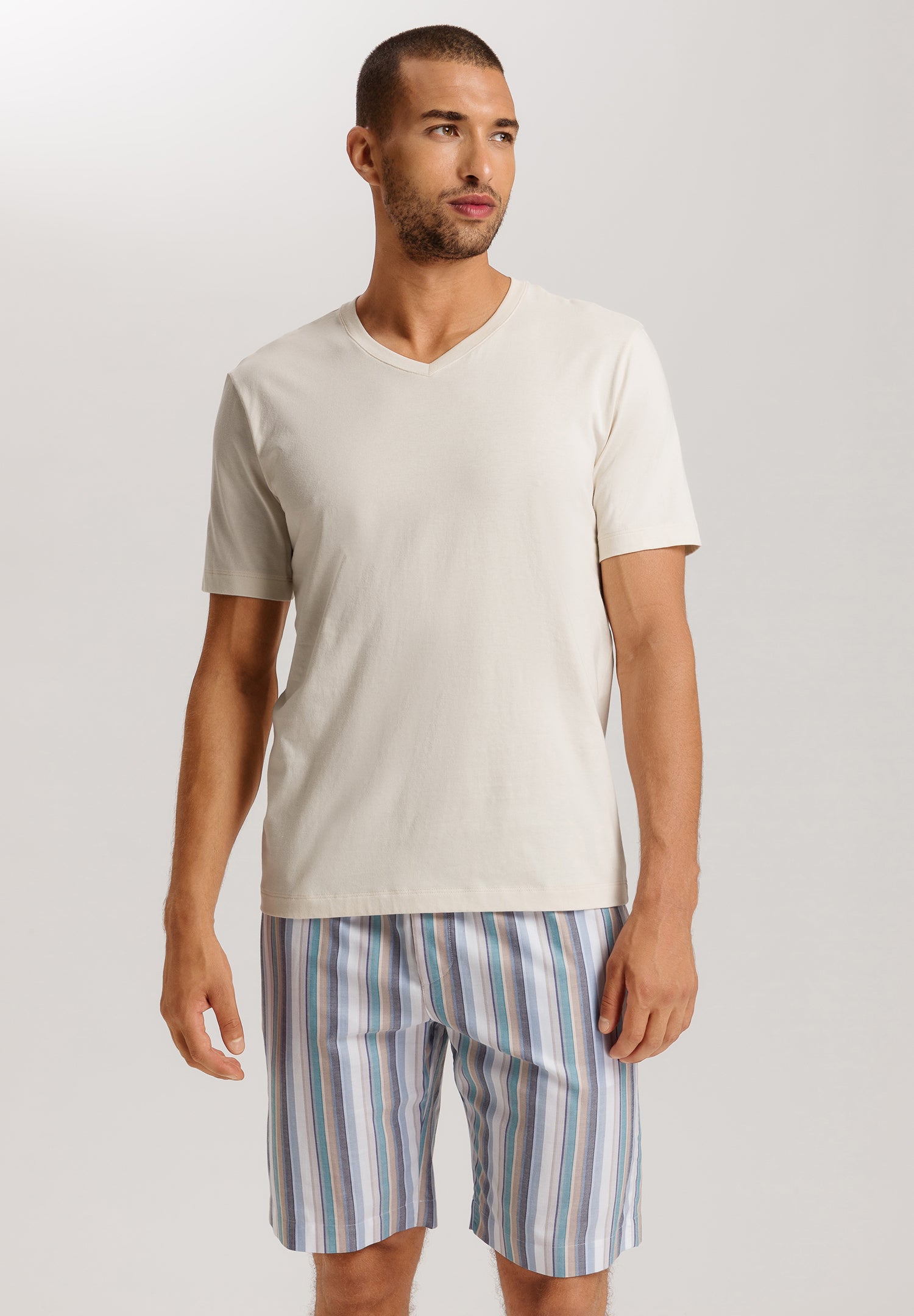 Living Shirts Jersey Cotton V-Neck T-Shirt | Warm Sand 75051-1200