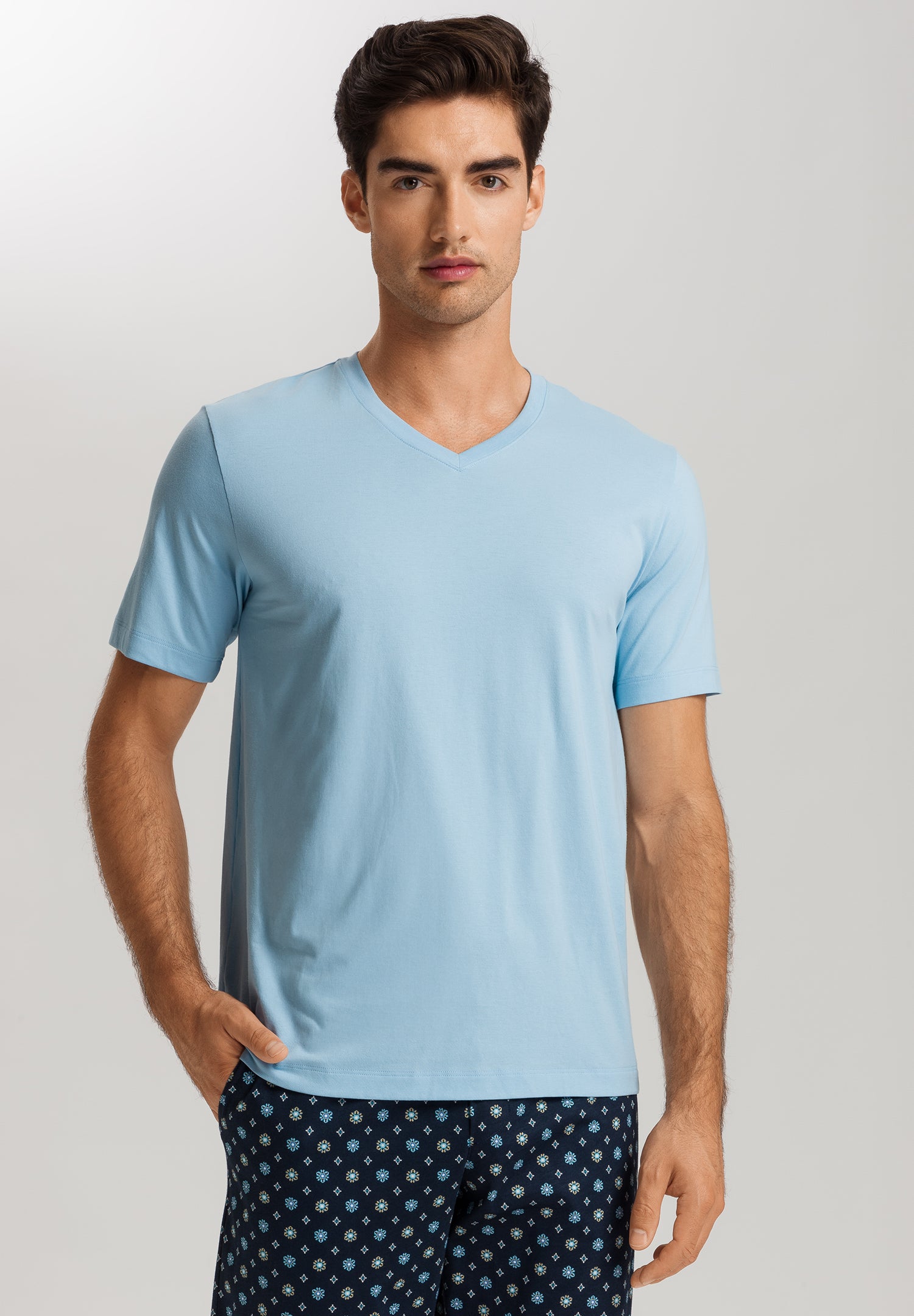 Living Shirts Jersey Cotton V-Neck T-Shirt | Clear Blue 75051-2590