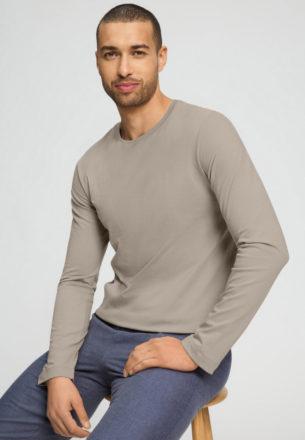 Living Shirts Cotton Crew Neck Top | Wooly Beige 75053-2848