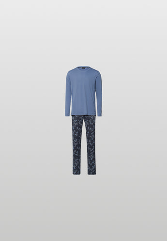 blue pajama set on light grey background