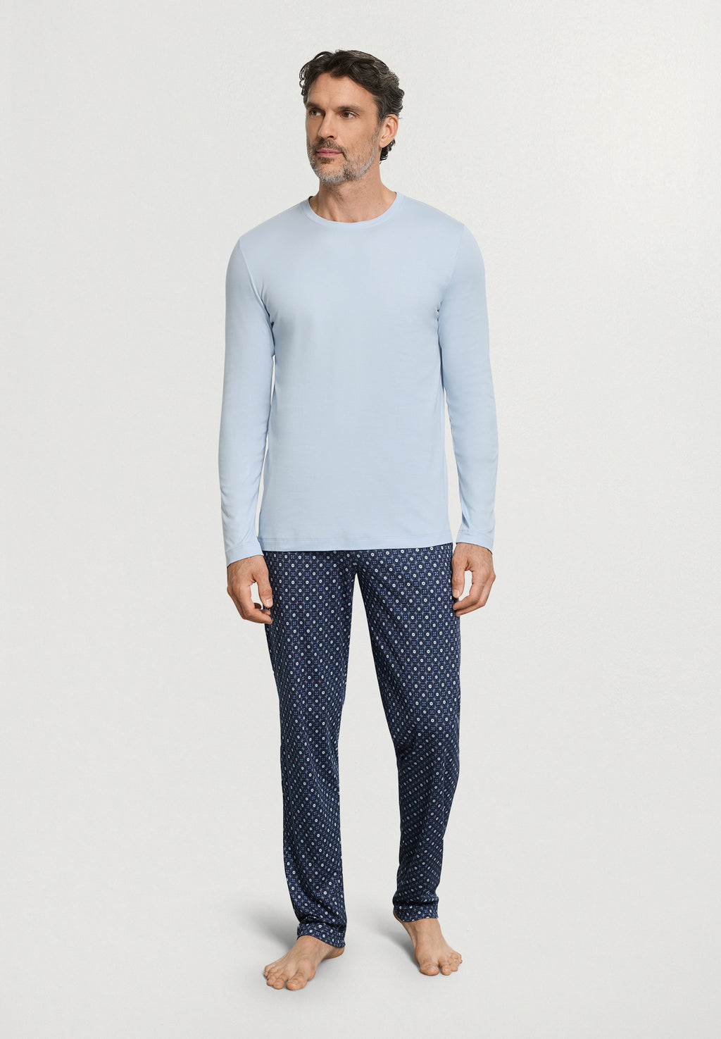 Night And Day Crew Neck Cotton Pajama Set | Squared Harmony 75111-3100