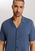 Night And Day Button Front Cotton Pajama Set | Night Blue Tiles 75137-3013