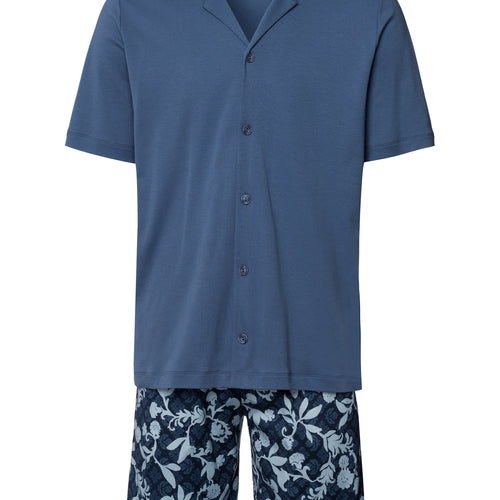 Night And Day Button Front Cotton Pajama Set | Night Blue Tiles 75137-3013