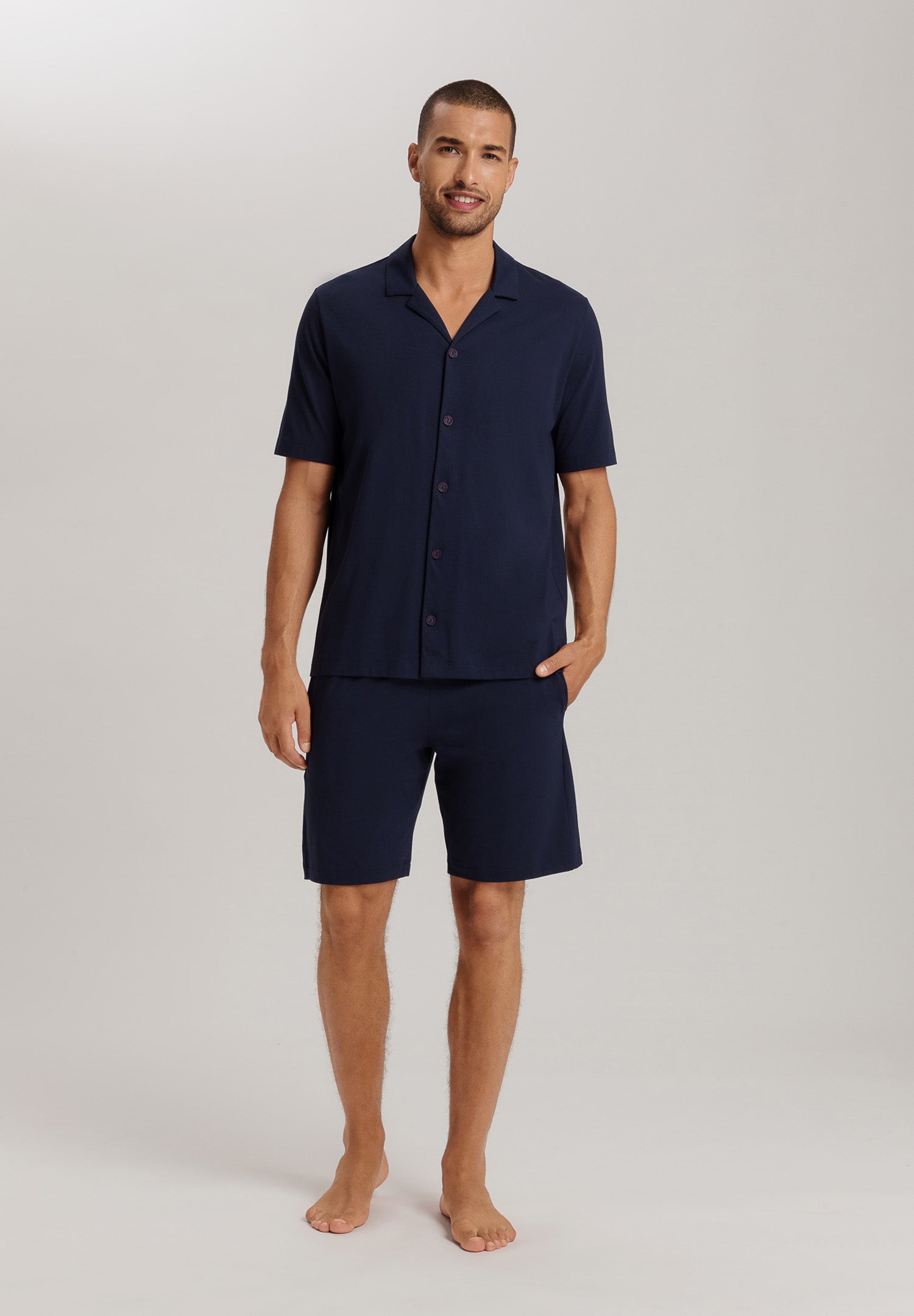 Night And Day Notch Collar Button Front Cotton Shirt | Deep Navy 75752-1610