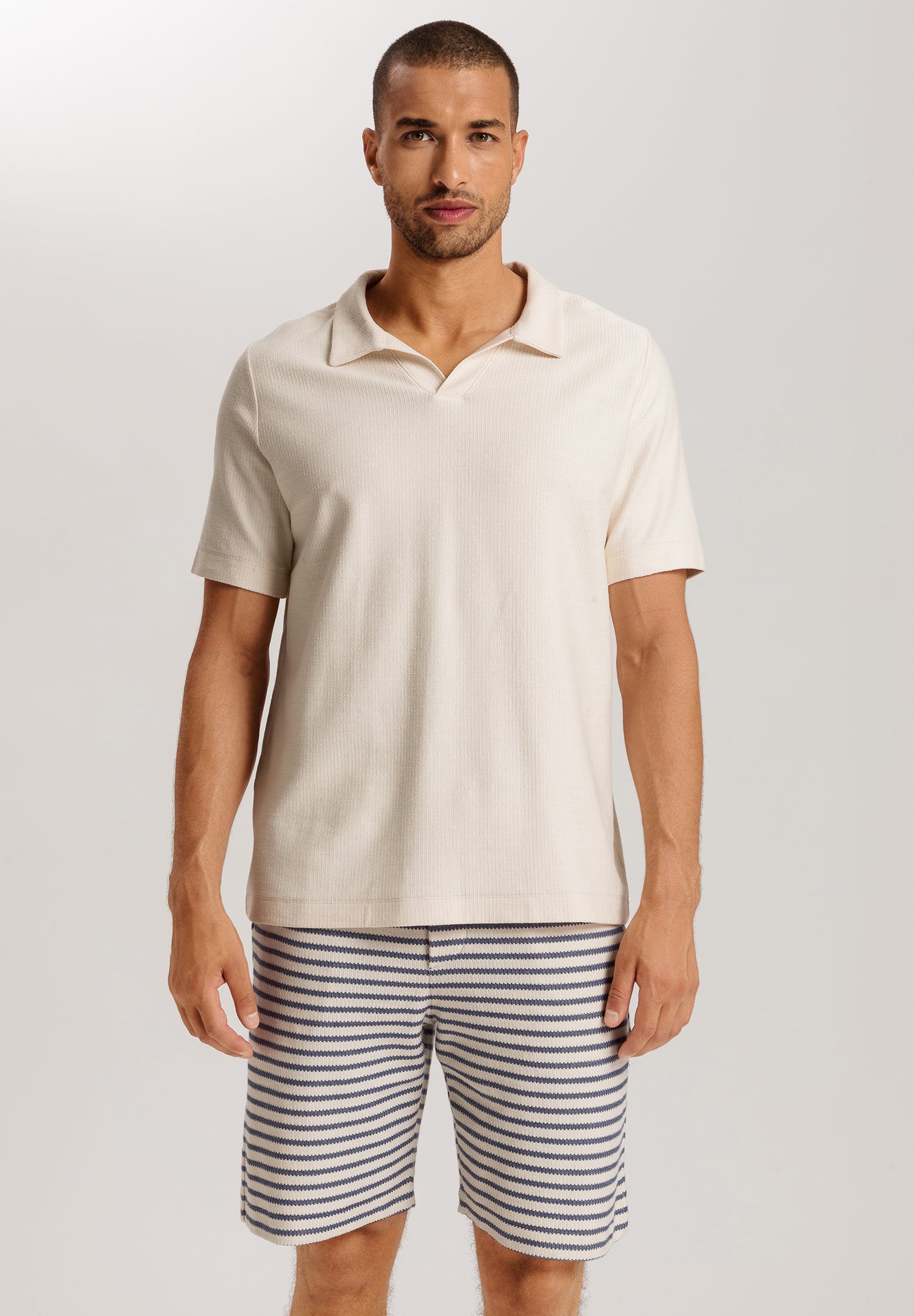 Loungy Summer S/Slv Shirt V-Neck | Warm Sand 75785-1200