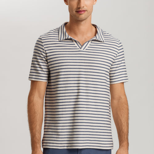 Loungy Summer S/Slv Shirt V-Neck | Deep Breeze Stripe 75785-3026