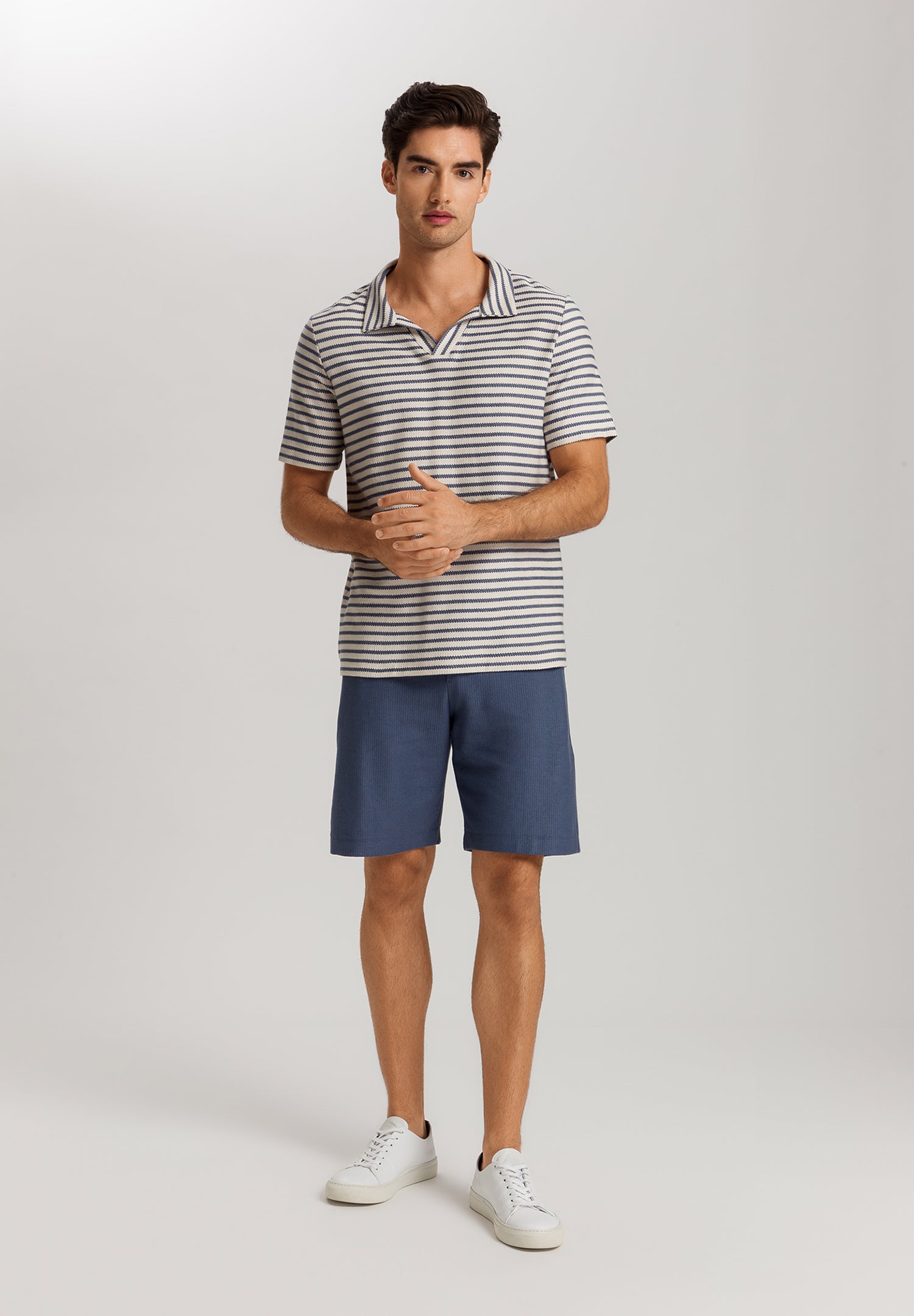 Loungy Summer S/Slv Shirt V-Neck | Deep Breeze Stripe 75785-3026
