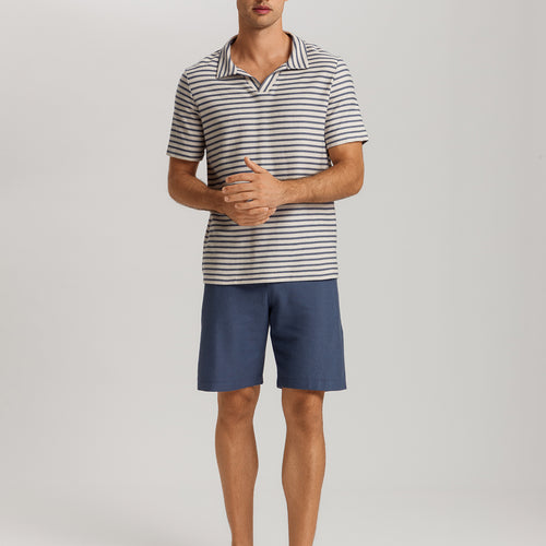 Loungy Summer S/Slv Shirt V-Neck | Deep Breeze Stripe 75785-3026