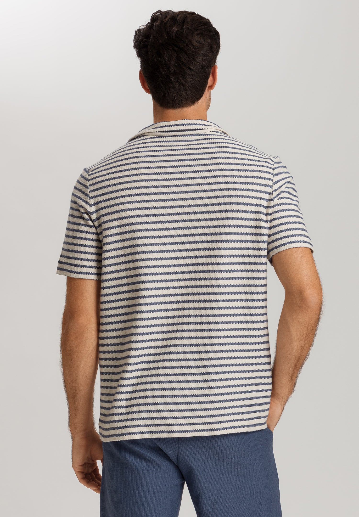 Loungy Summer S/Slv Shirt V-Neck | Deep Breeze Stripe 75785-3026