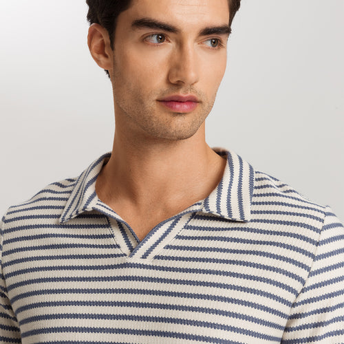 Loungy Summer S/Slv Shirt V-Neck | Deep Breeze Stripe 75785-3026