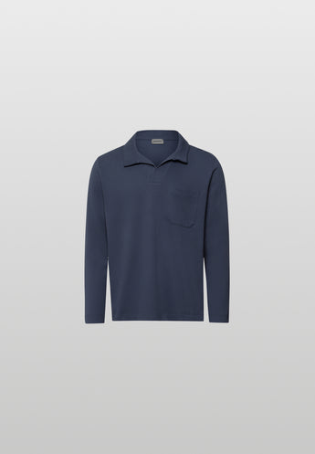 blue pullover on light grey background