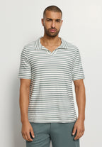Travelwear S/Slv Shirt V-Neck | Studio Green Stripes 75865-3114