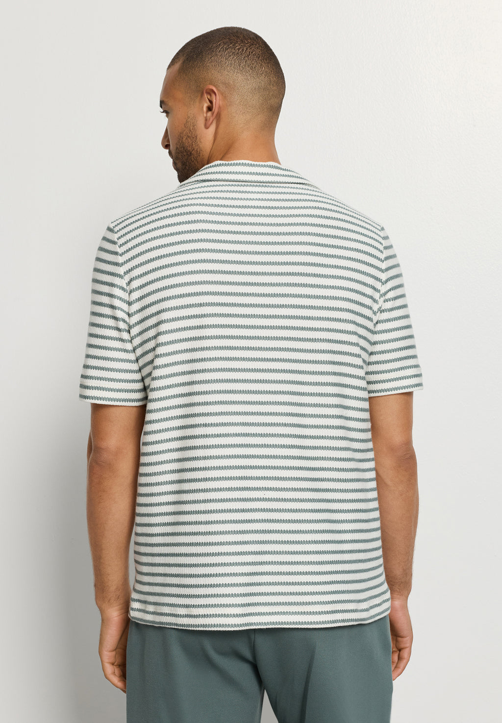 Travelwear S/Slv Shirt V-Neck | Studio Green Stripes 75865-3114