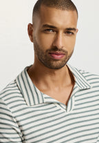 Travelwear S/Slv Shirt V-Neck | Studio Green Stripes 75865-3114