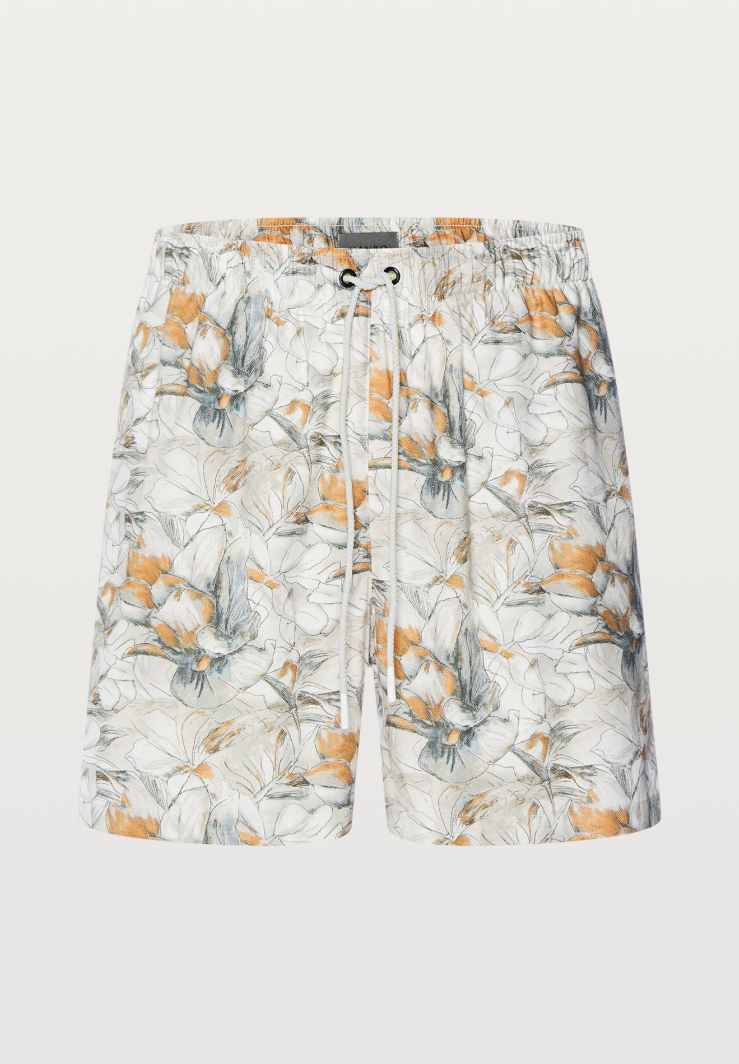 Floral patterned shorts on a white background