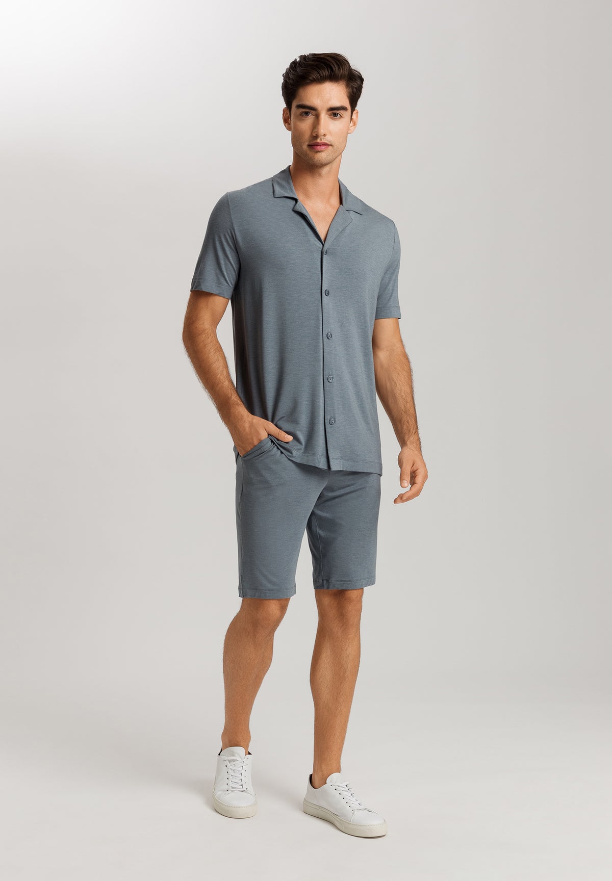 Casuals Notch Collar Button Front Shirt | Ocean Melange 75992-3020
