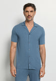 Casuals Notch Collar Button Front Shirt | Retro Blue Melange 75992-3082