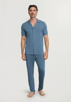 Casuals Notch Collar Button Front Shirt | Retro Blue Melange 75992-3082