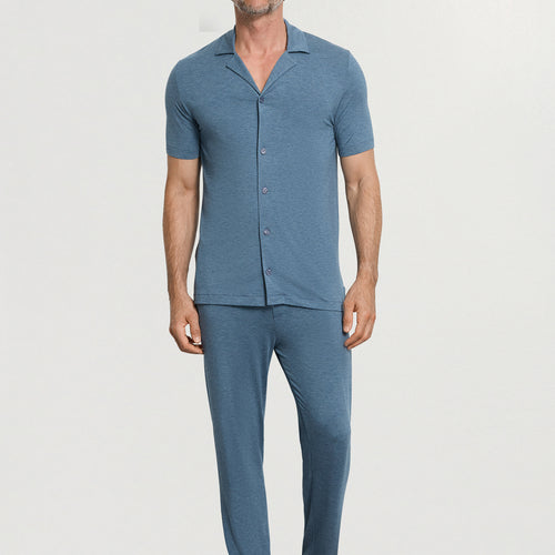 Casuals Notch Collar Button Front Shirt | Retro Blue Melange 75992-3082