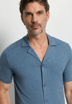 Casuals Notch Collar Button Front Shirt | Retro Blue Melange 75992-3082