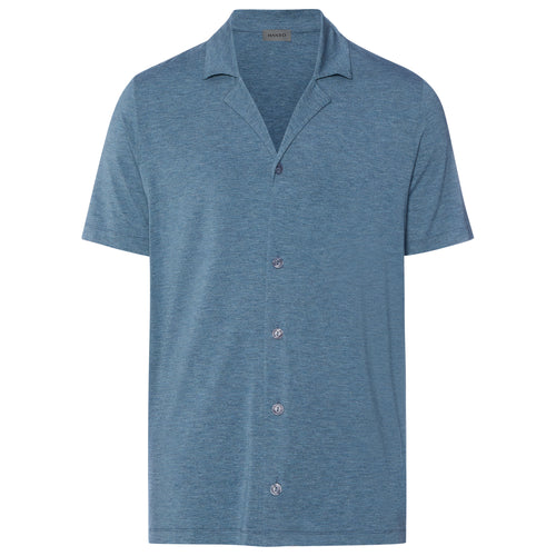Casuals Notch Collar Button Front Shirt | Retro Blue Melange 75992-3082