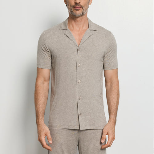 Casuals Notch Collar Button Front Shirt | Hazelnut Melange 75992-3115