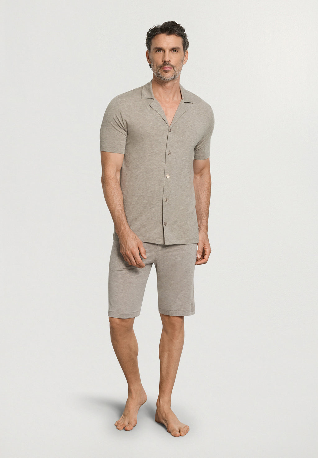 Casuals Notch Collar Button Front Shirt | Hazelnut Melange 75992-3115