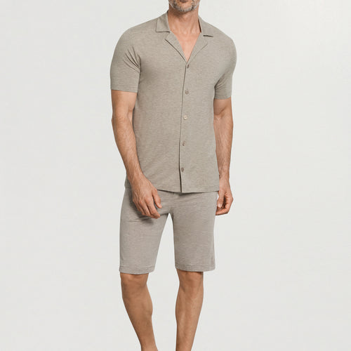 Casuals Notch Collar Button Front Shirt | Hazelnut Melange 75992-3115