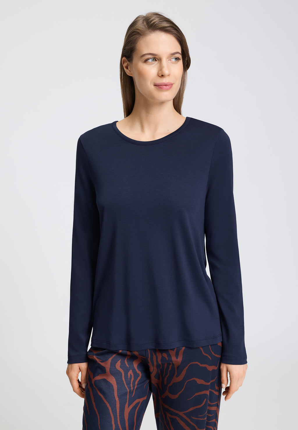 Loungy Nights Relaxed Round Neck Cotton Top | Deep Navy 76491-1610