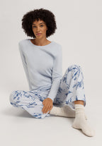 Loungy Nights Relaxed Round Neck Cotton Top | Powder Blue 76491-2512