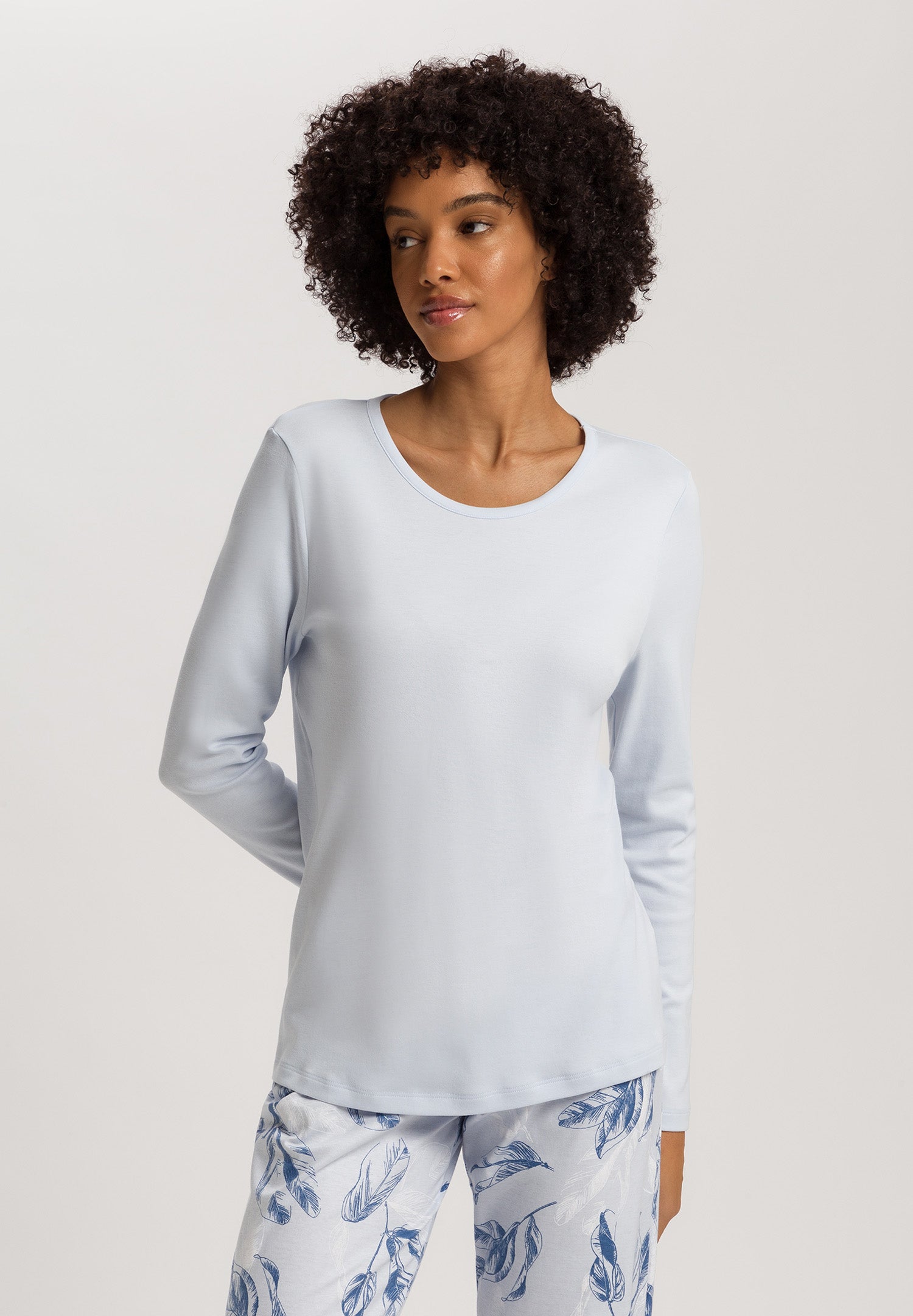 Loungy Nights Relaxed Round Neck Cotton Top | Powder Blue 76491-2512