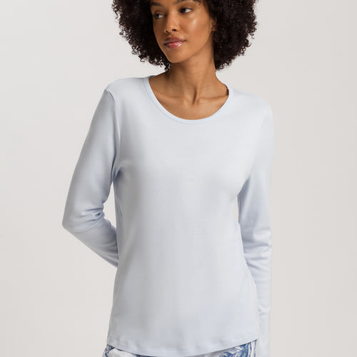 Loungy Nights Relaxed Round Neck Cotton Top | Powder Blue 76491-2512