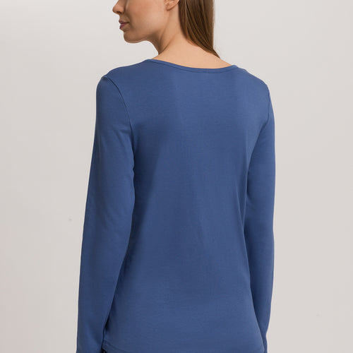 Loungy Nights Relaxed Round Neck Cotton Top | Slate Blue 76491-2642