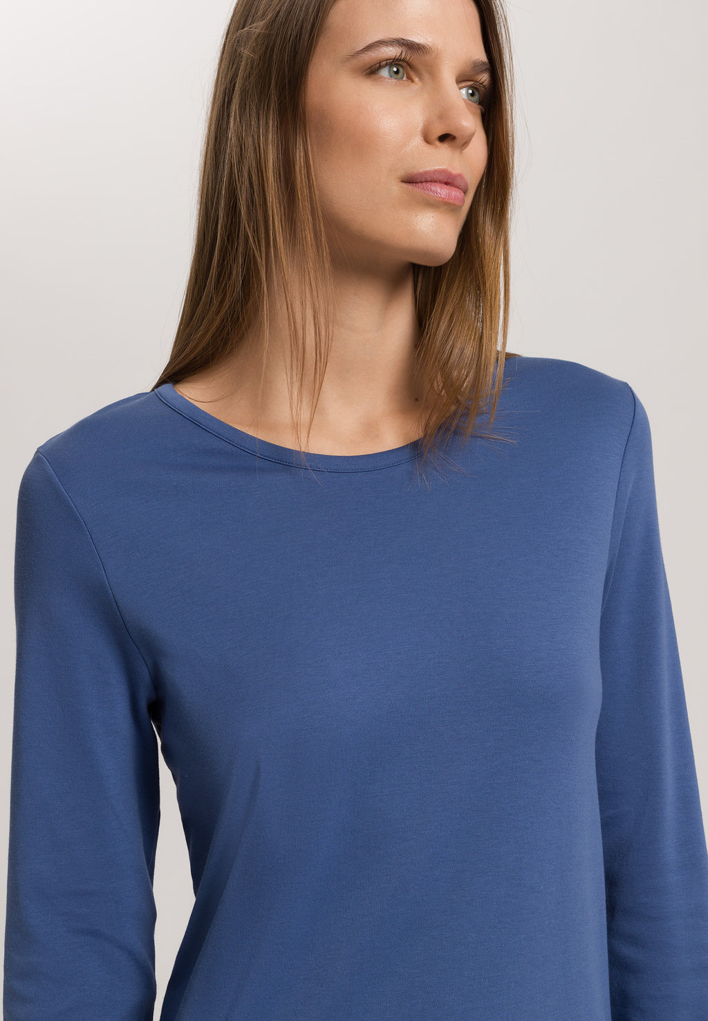 Loungy Nights Relaxed Round Neck Cotton Top | Slate Blue 76491-2642