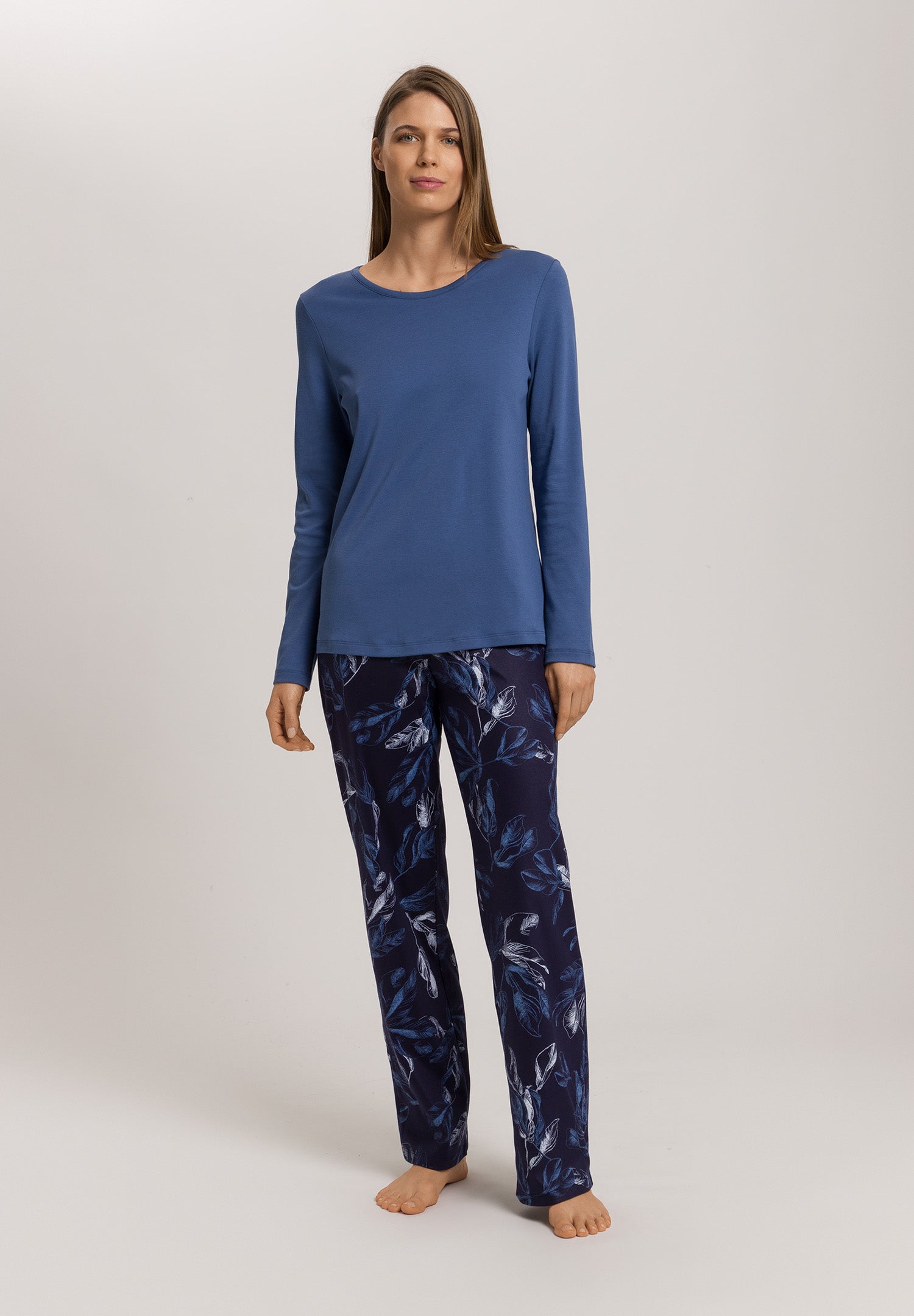 Loungy Nights Relaxed Round Neck Cotton Top | Slate Blue 76491-2642