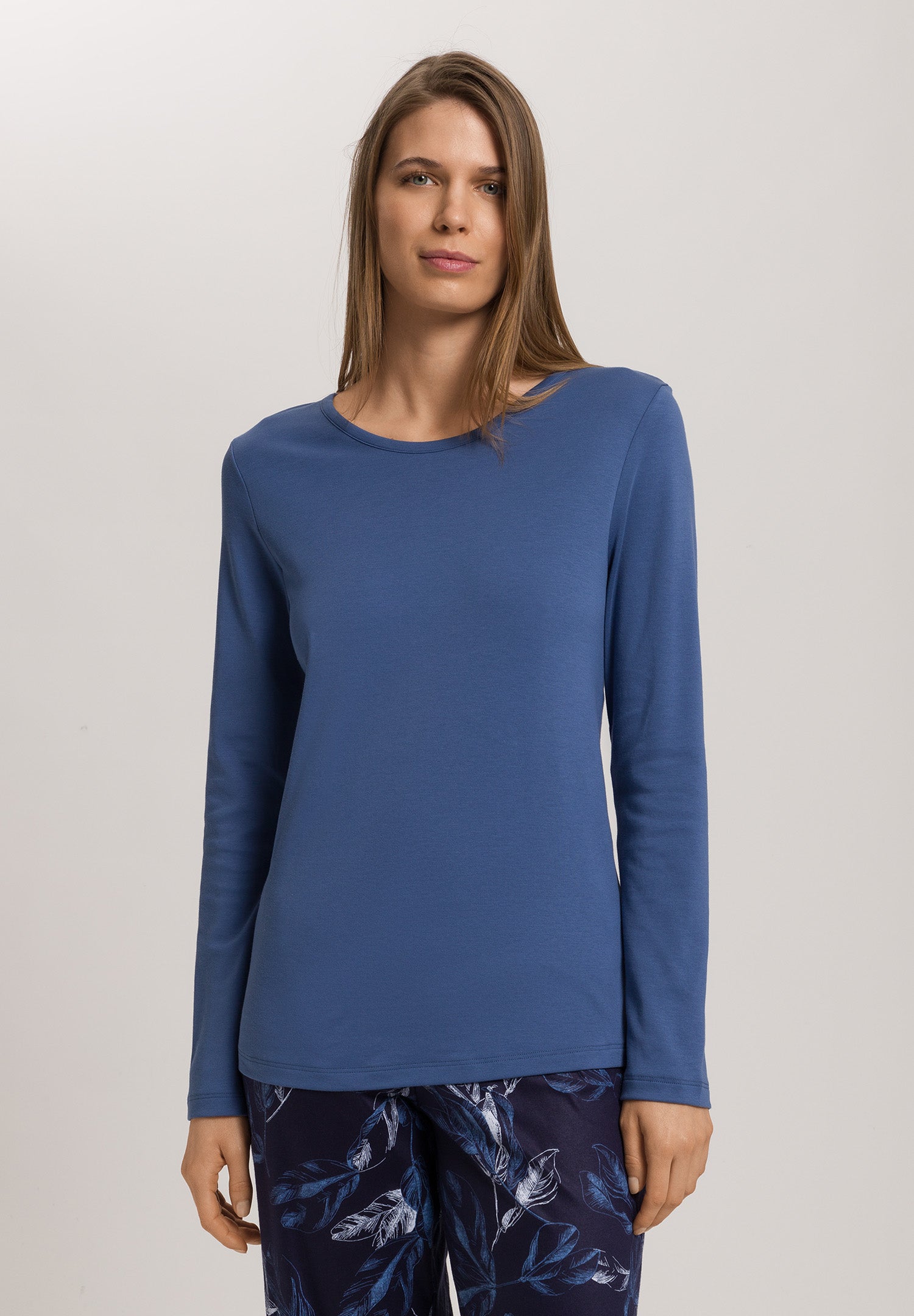 Loungy Nights Relaxed Round Neck Cotton Top | Slate Blue 76491-2642