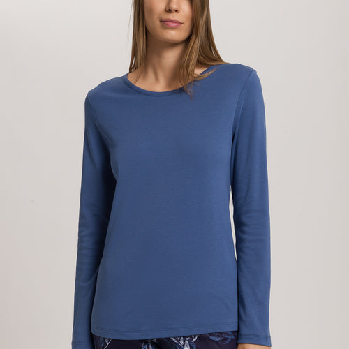 Loungy Nights Relaxed Round Neck Cotton Top | Slate Blue 76491-2642
