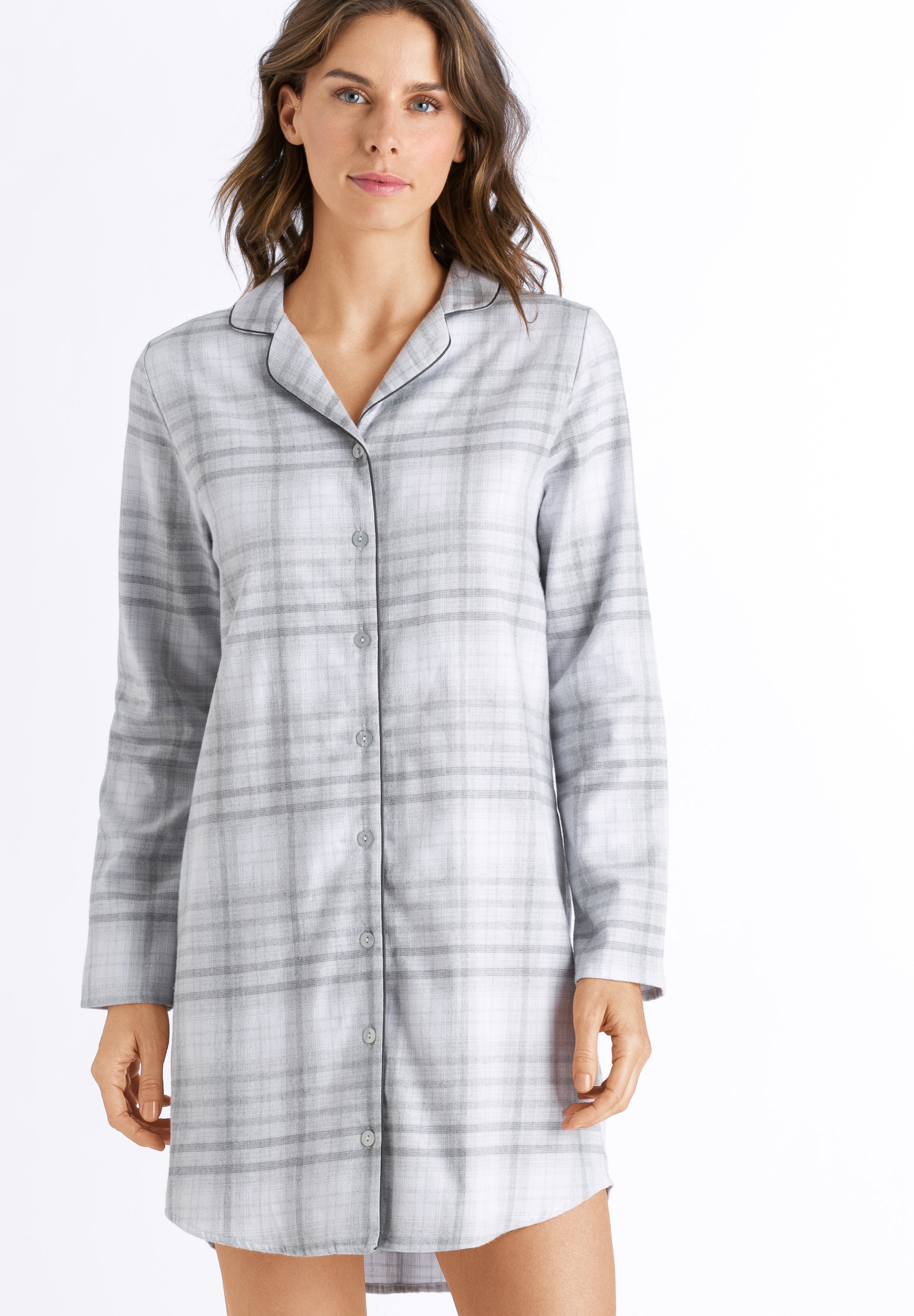 76655 Edda Long Sleeve Nightgown - 2052 Grey Check