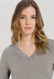 Champagne Flat Trim V-Neck Pajama Set | Grey Melange 76704-958