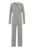 Champagne Flat Trim V-Neck Pajama Set | Grey Melange 76704-958