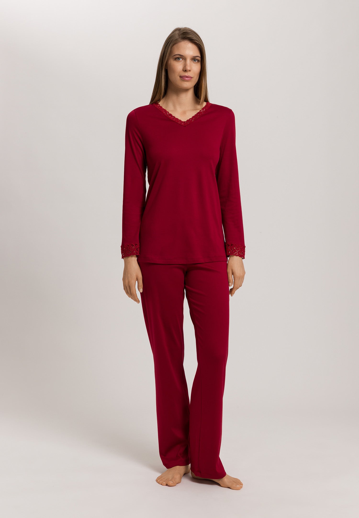 Moments Lace Trim Cotton Pajama Set | Red Dahlia 77041-2418