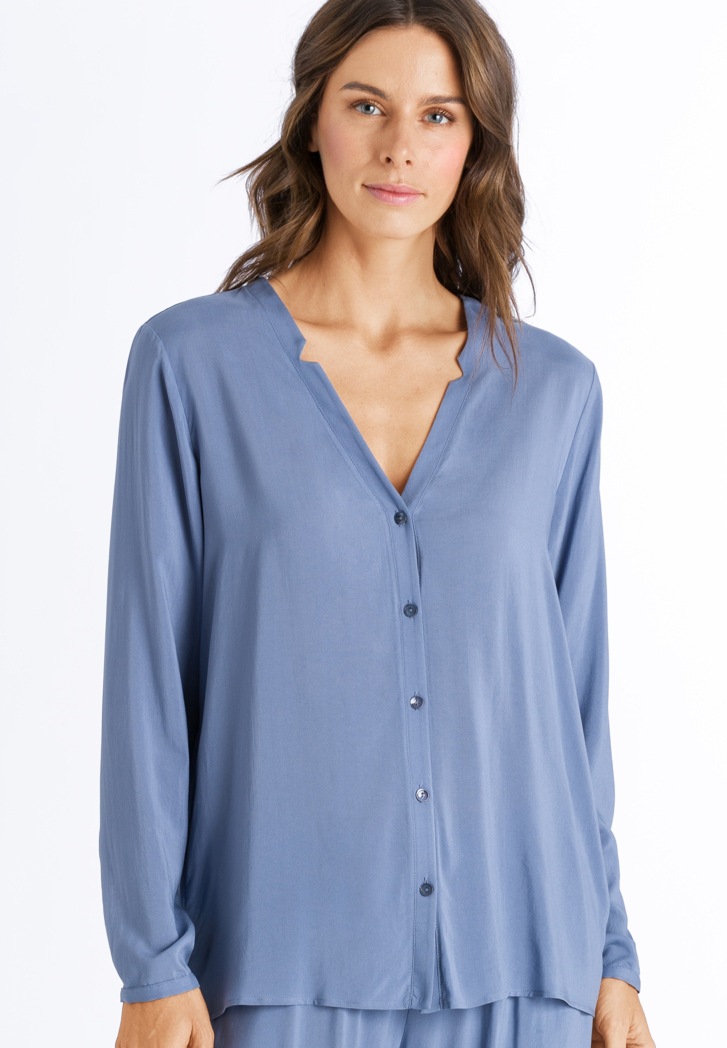 77611 Sleep And Lounge Woven Long Sleeve Shirt - 1530 Soft Blue