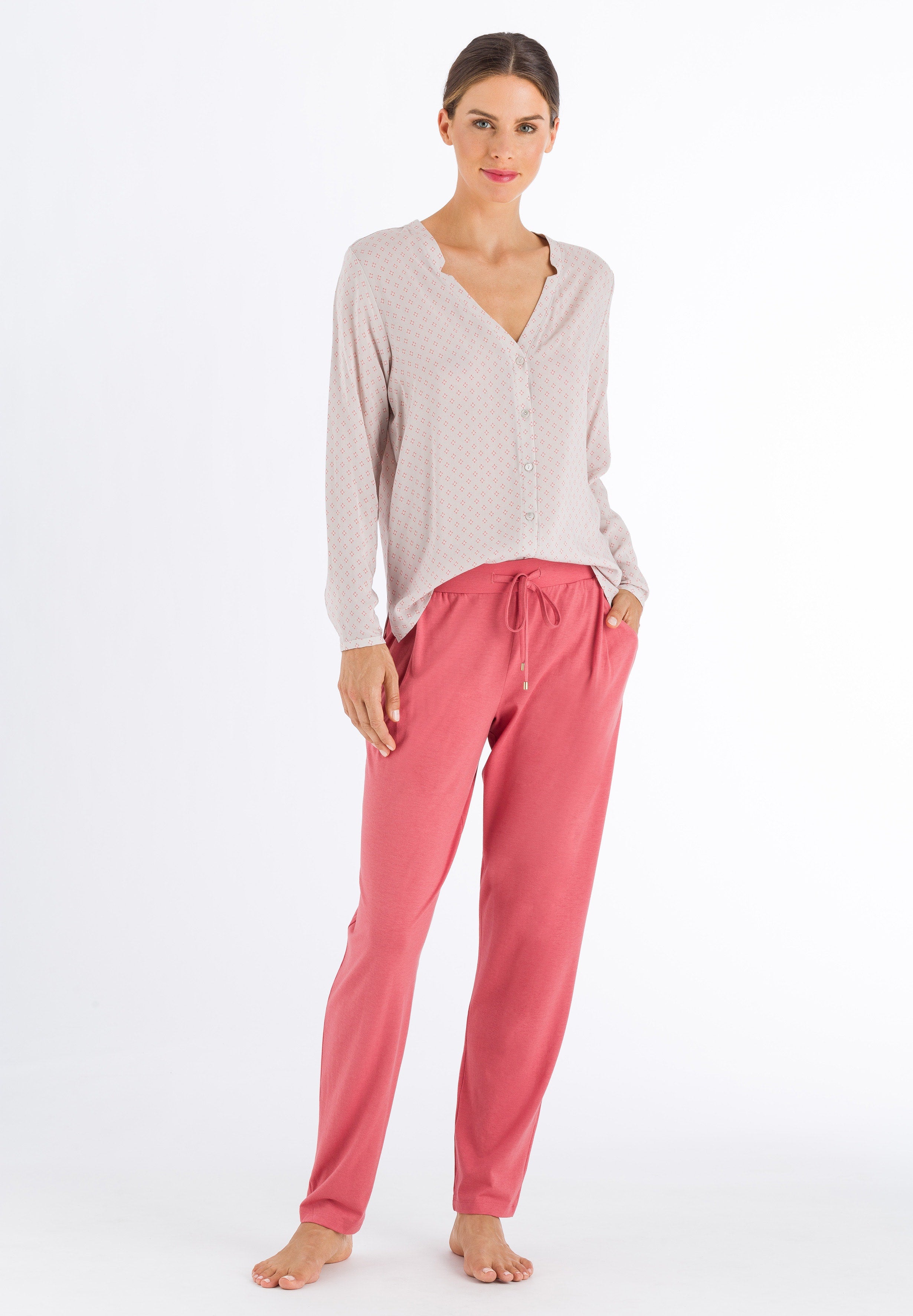 77611 Sleep And Lounge Woven Long Sleeve Shirt - 1930 Minimal Blush