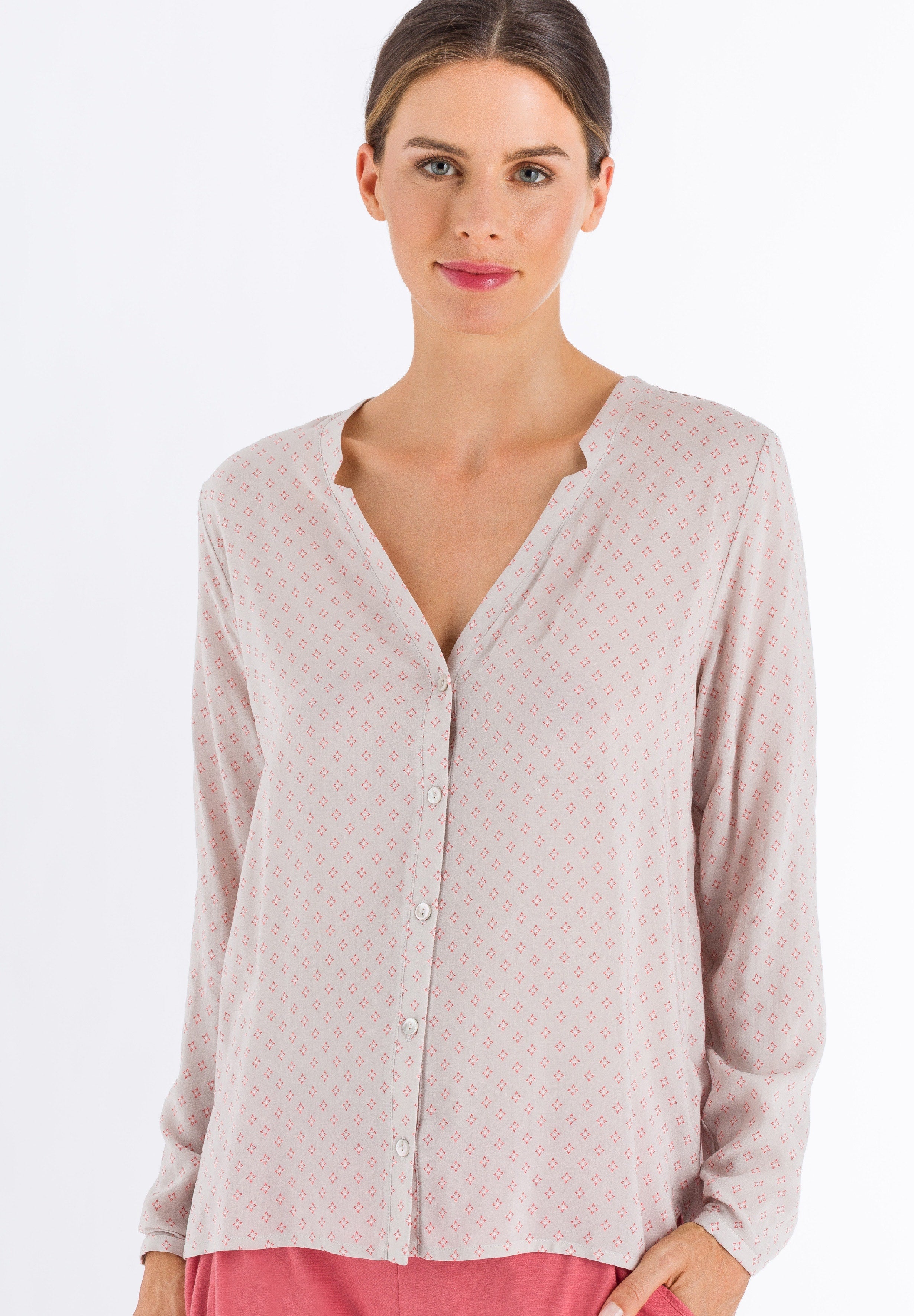 77611 Sleep And Lounge Woven Long Sleeve Shirt - 1930 Minimal Blush